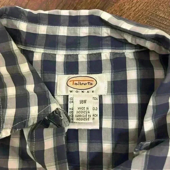 Vintage Talbots Womand Plus Size Women’s 16W Blue/Grey Plaid Button Down Blouse - Picture 7 of 10